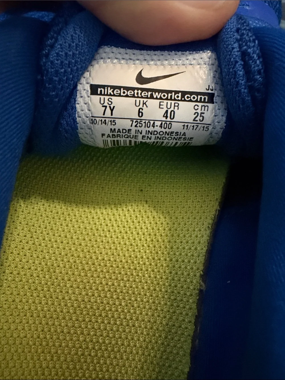 Nike Kids Blue and Neon Yellow Sneakers